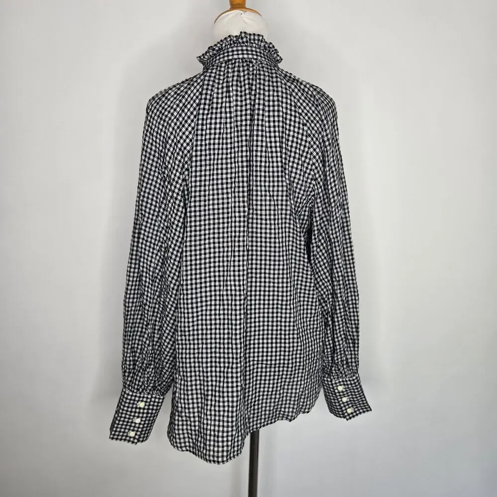 J Crew Womens Victorian Ruffle Neck Button Up Shirt Plaid Elevated Basics Work 8